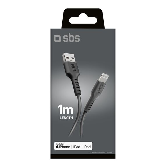 SBS TECABLEUSBIP589K USB-A - Lightning Cable 1m MFi Certified - Black | Techbox