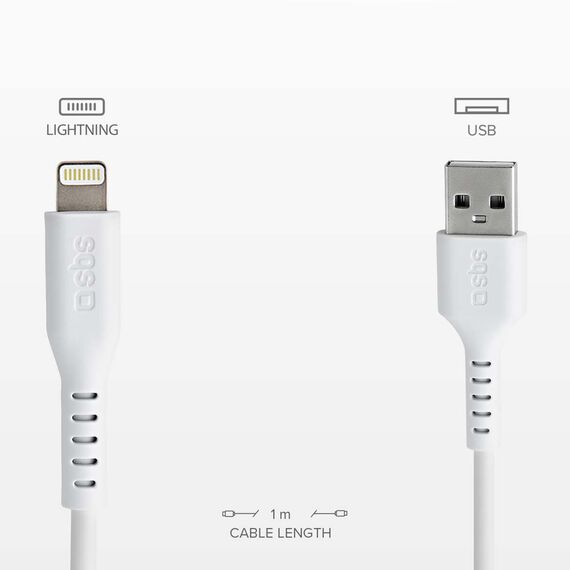 SBS TECABLEUSBIP589W USB-A - Lightning Cable - White | Techbox