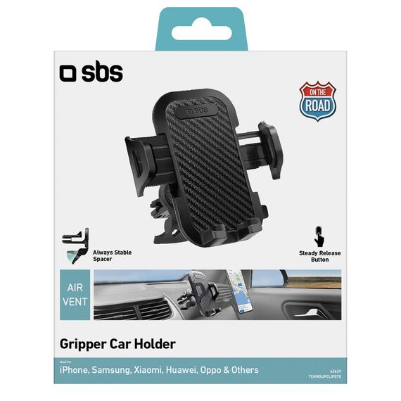 SBS TEHWSUPCLIPSTG smartphone holder for air vent, with reinforced jaws - black | Techbox