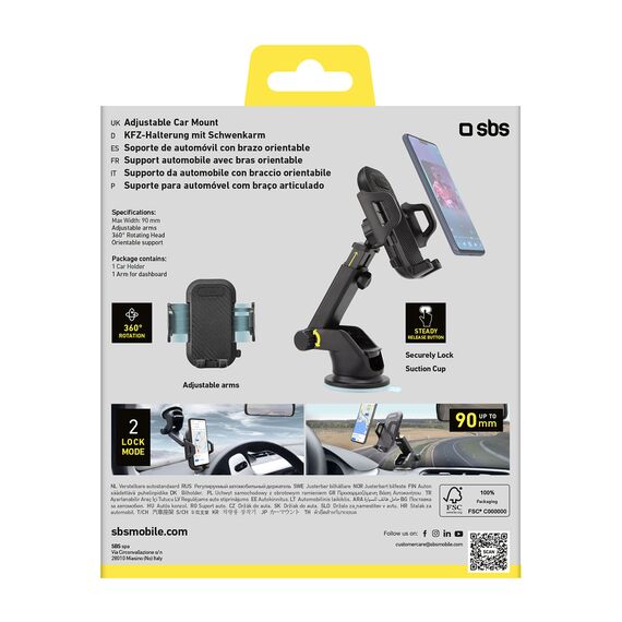 SBS TEHWSUPWIND smartphone holder telescopic with suction cup - black | Techbox