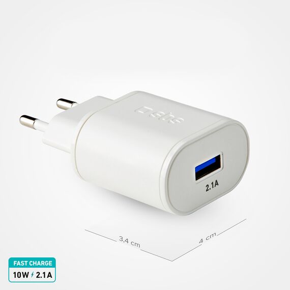 SBS TETR1USB2AWFAST 10W USB-A Wall Charger - White | Techbox
