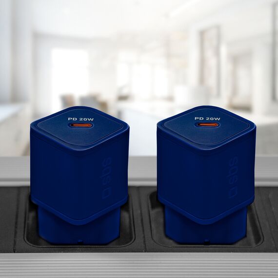 SBS TETRGAN1C20B 20W GaN Wall Charger with Power Delivery - Blue - Travel Chargers - Smartphone Chargers - Techbox
