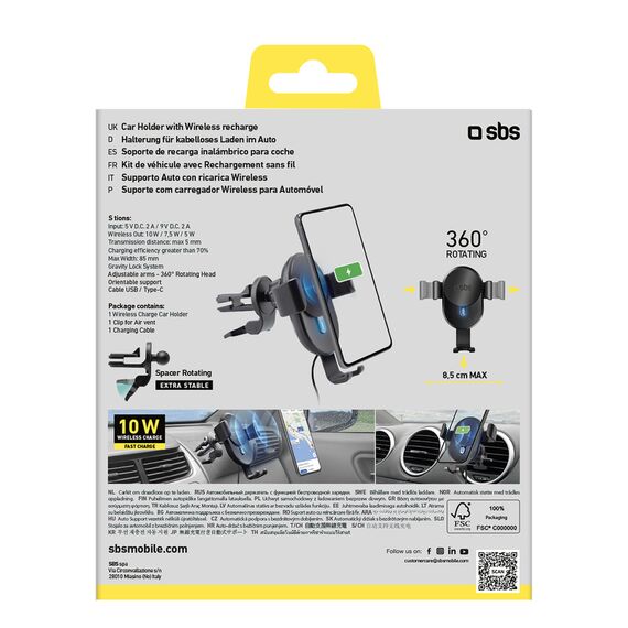Smartphone holder with inductive charger SBS TESUPWIR10CLIPSTG 10W - black | Techbox