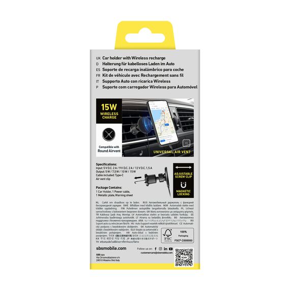 Smartphone holder with infusion charger SBS TESUPPMAG15WVENT compatible with MagSafe - black - Powerbanks - Smartphone Chargers - Techbox