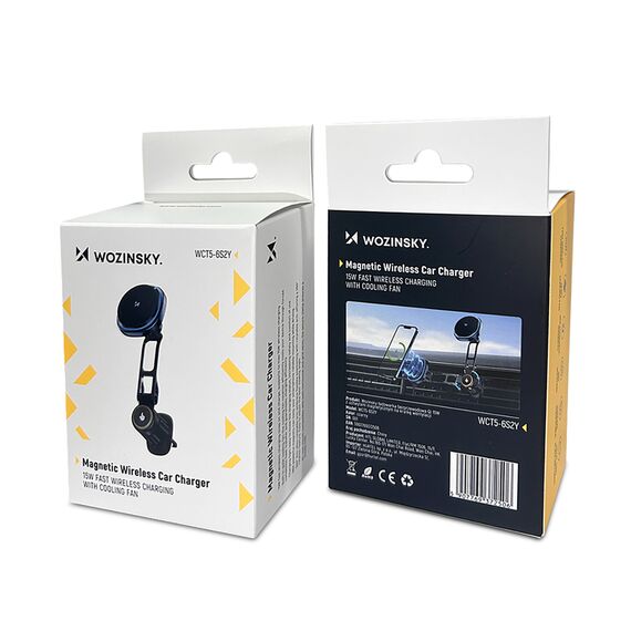 Wozinsky WCT5-6S2Y Car Holder with Qi/MagSafe 15W Wireless Charger and Air Vent Fan - Black | Techbox