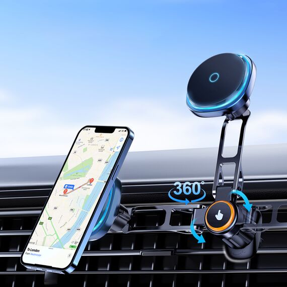 Wozinsky WCT5-6S2Y Car Holder with Qi/MagSafe 15W Wireless Charger and Air Vent Fan - Black | Techbox