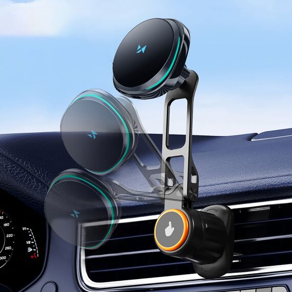 Wozinsky WCT5-6S2Y Car Holder with Qi/MagSafe 15W Wireless Charger and Air Vent Fan - Black | Techbox