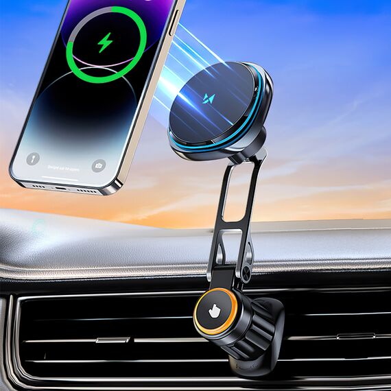 Wozinsky WCT5-6S2Y Car Holder with Qi/MagSafe 15W Wireless Charger and Air Vent Fan - Black | Techbox