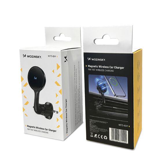 Wozinsky WCT5-6S4Y Car Holder with Qi/MagSafe 15W Inductive Charger for Air Vent - Black | Techbox
