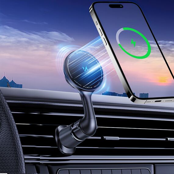 Wozinsky WCT5-6S4Y Car Holder with Qi/MagSafe 15W Inductive Charger for Air Vent - Black | Techbox