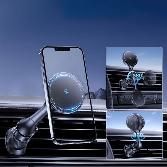 Wozinsky WCT5-6S4Y Car Holder with Qi/MagSafe 15W Inductive Charger for Air Vent - Black | Techbox