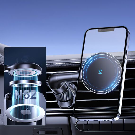 Wozinsky WCT5-6S4Y Car Holder with Qi/MagSafe 15W Inductive Charger for Air Vent - Black | Techbox