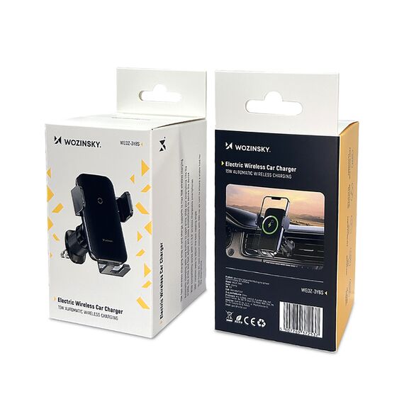 Wozinsky WEDZ-3Y8S clamp car holder with 15W inductive charger for phone on the air vent - black - Smartphone Holders - Smartphones - Techbox