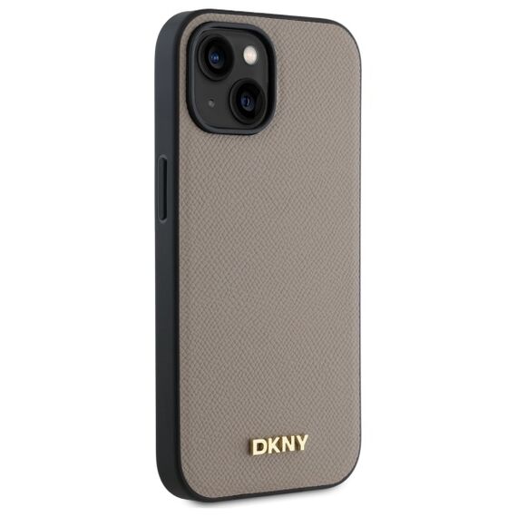 DKNY Grained Metal Logo MagSafe iPhone 15 Case - Beige | Techbox