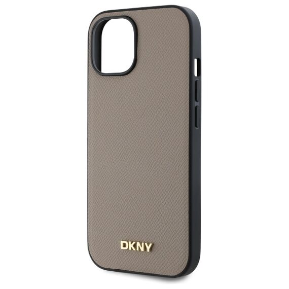 DKNY Grained Metal Logo MagSafe iPhone 15 Case - Beige | Techbox