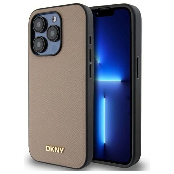 DKNY Grained Metal Logo MagSafe iPhone 15 Pro Case - Beige - Uncategorized Cases (2) - Cases - Techbox