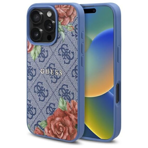 Guess 4G Flowers Print MagSafe case for iPhone 16 Pro - blue - Apple Cases - Cases - Techbox