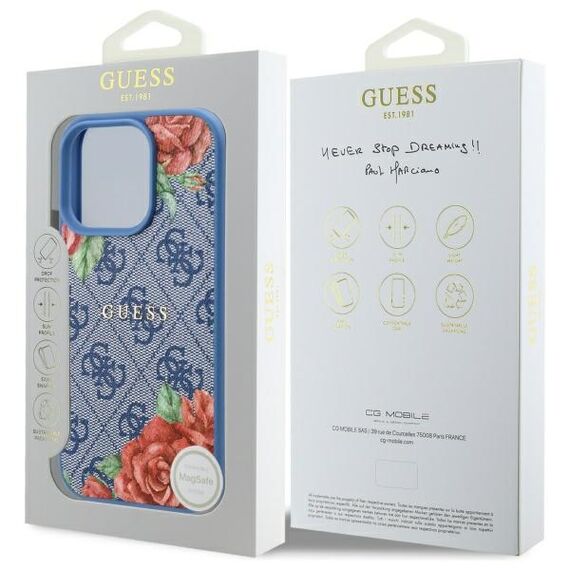 Guess 4G Flowers Print MagSafe case for iPhone 16 Pro - blue - Apple Cases - Cases - Techbox