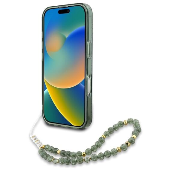 Guess IML Flowers Allover Electro With Pearl Strap MagSafe case for iPhone 16 Pro Max - green | Techbox