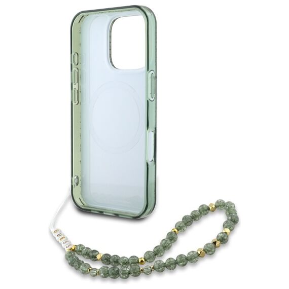 Guess IML Flowers Allover Electro With Pearl Strap MagSafe case for iPhone 16 Pro Max - green | Techbox