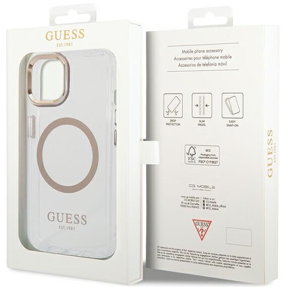 Guess Metal Outline MagSafe Case for iPhone 15 Plus / 14 Plus - Gold | Techbox