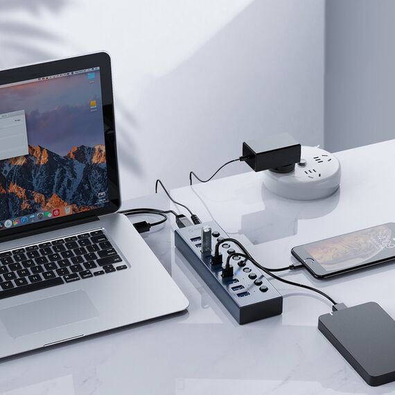 Orico BT2U3-16AB Hub 16x USB-A 3.0 with switches - gray - USB Hubs & Card Readers - Peripherals - Techbox