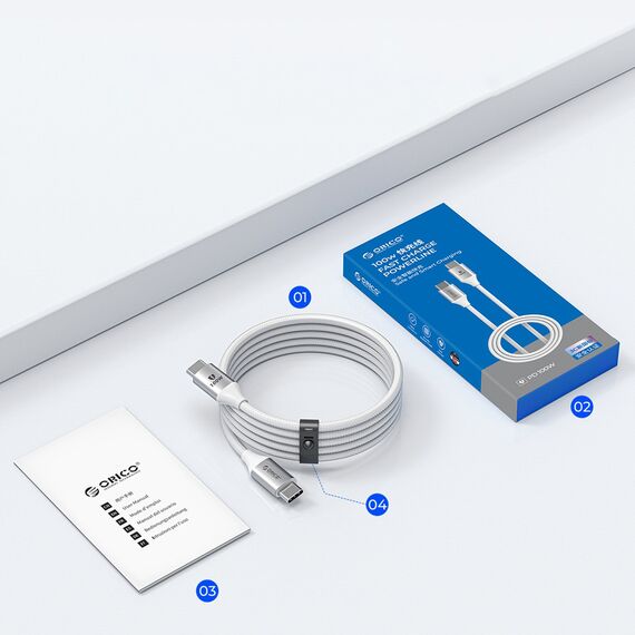 Orico CDX 60W 3A Power Delivery USB-C - USB-C 1m Cable - White - Cables & Adapters - Cables & Accessories - Techbox