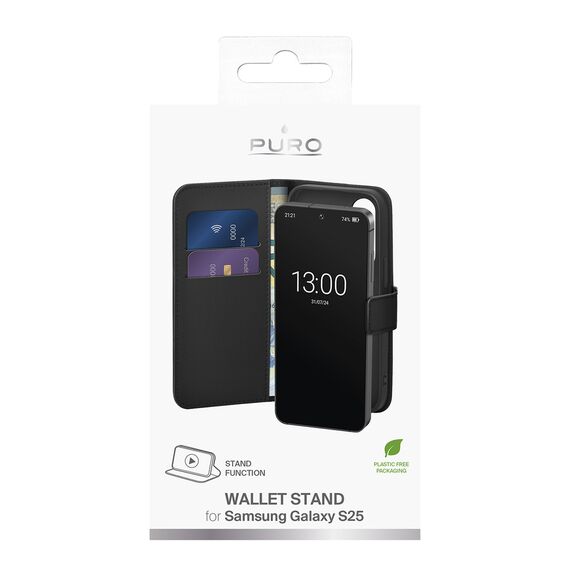 Puro Booklet Case with Flip and Wallet for Samsung Galaxy S25 - Black - Uncategorized Cases (2) - Cases - Techbox
