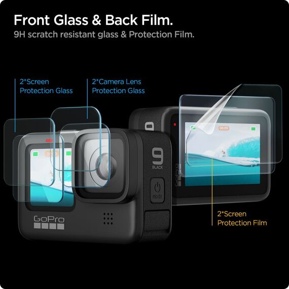 Spigen Glass.tR Slim Tempered Glass + Film 2-Set for GoPro Hero 9 / 10 / 11 / 12 - Transparent | Techbox