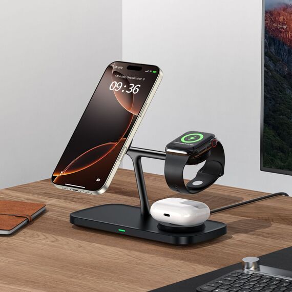 Tech-Protect QI15W-A45 3in1 Wireless Charger with MagSafe for Apple Devices - Black