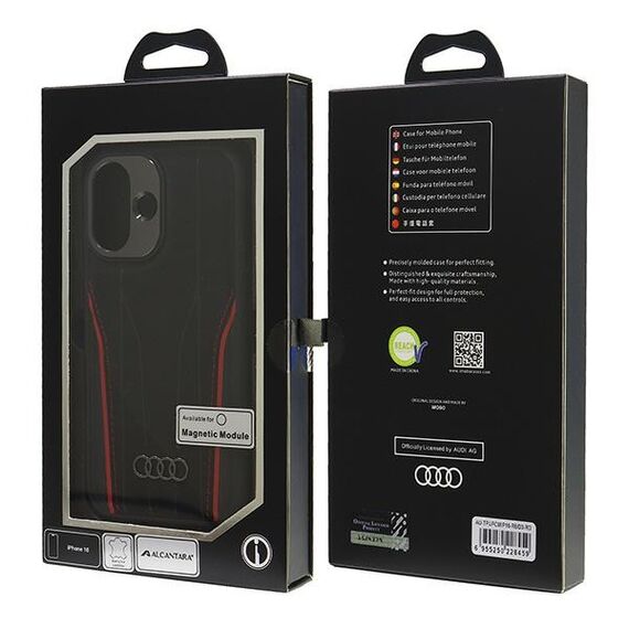 Audi Genuine Leather MagSafe iPhone 16 6.1" black-red hardcase AU-TPUPCMIP16-R8/D3-RD
