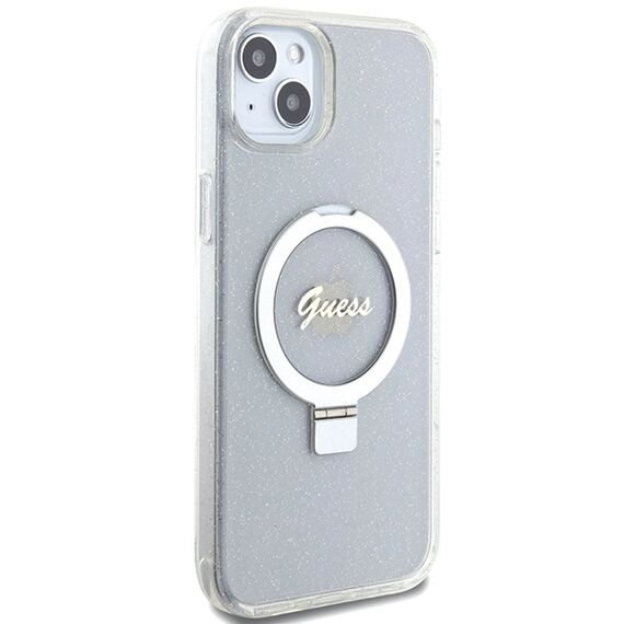 Guess GUHMP15MHRSGSD iPhone 15 Plus / 14 Plus 6.7" transparent/transparent hardcase Ring Stand Script Glitter MagSafe