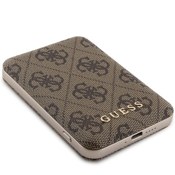 Guess Powerbank inductive 15W GUPB5FP4EMGW 5000mAh brown/brown 4G Leather Metal Logo MagSafe - Powerbanks - Smartphone Chargers - Techbox