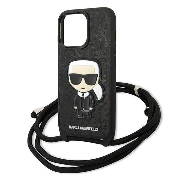 Karl Lagerfeld Leather Monogram Patch and Cord Iconik Case for iPhone 13 Pro / 13 - Black | Techbox