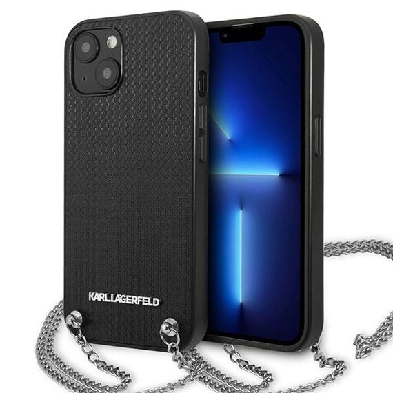 Karl Lagerfeld Leather Textured and Chain Case for iPhone 13 / 14 / 15 6.1" - Black | Techbox