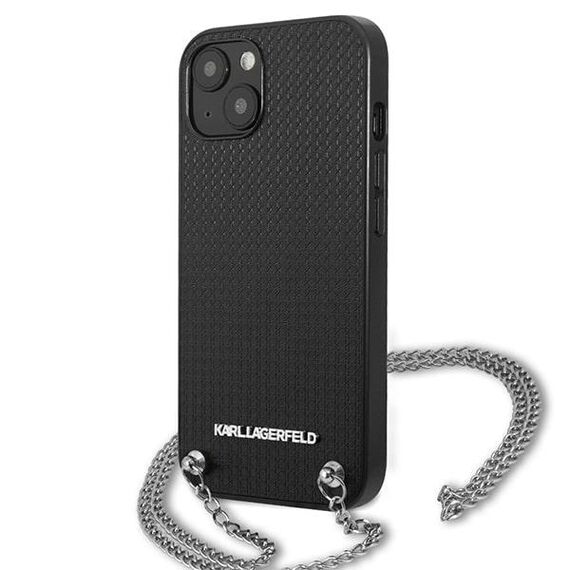Karl Lagerfeld Leather Textured and Chain Case for iPhone 13 / 14 / 15 6.1" - Black | Techbox