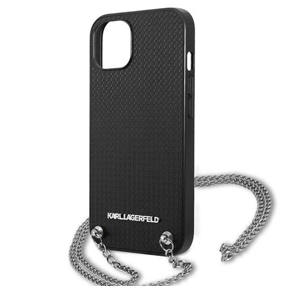 Karl Lagerfeld Leather Textured and Chain Case for iPhone 13 / 14 / 15 6.1" - Black | Techbox