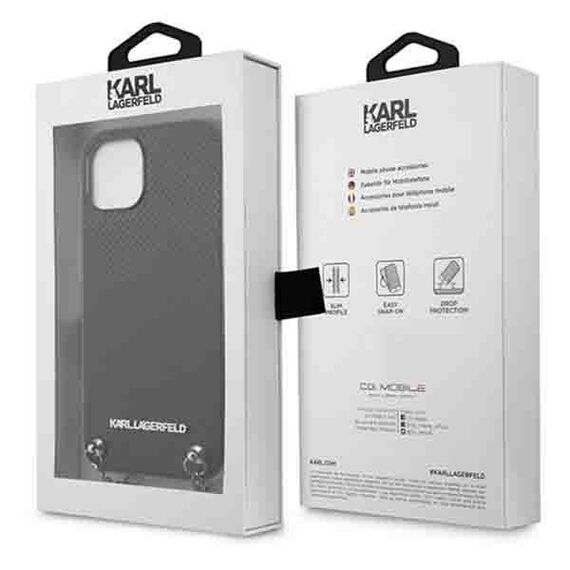Karl Lagerfeld Leather Textured and Chain Case for iPhone 13 / 14 / 15 6.1" - Black | Techbox