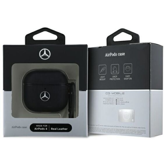 Mercedes MEA4CSLBK AirPods 4 cover black/black Leather Metal Logo | Techbox