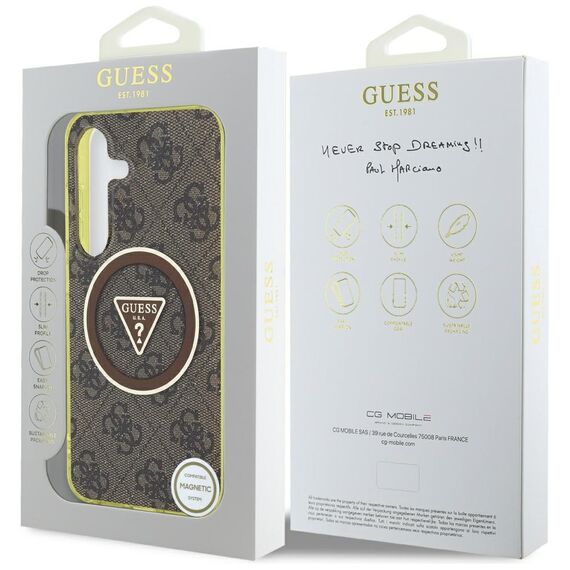 Guess 4G Glitter Triangle Buttons MagSafe Case for Samsung Galaxy S25 Brown | Techbox