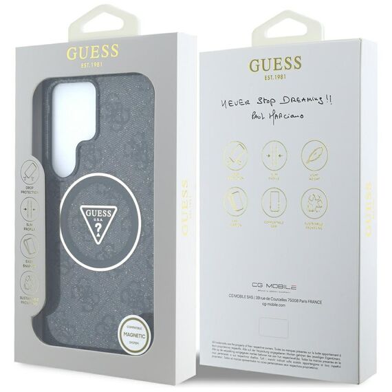Guess 4G Glitter Triangle Buttons MagSafe Case for Samsung Galaxy S25 Ultra Black | Techbox