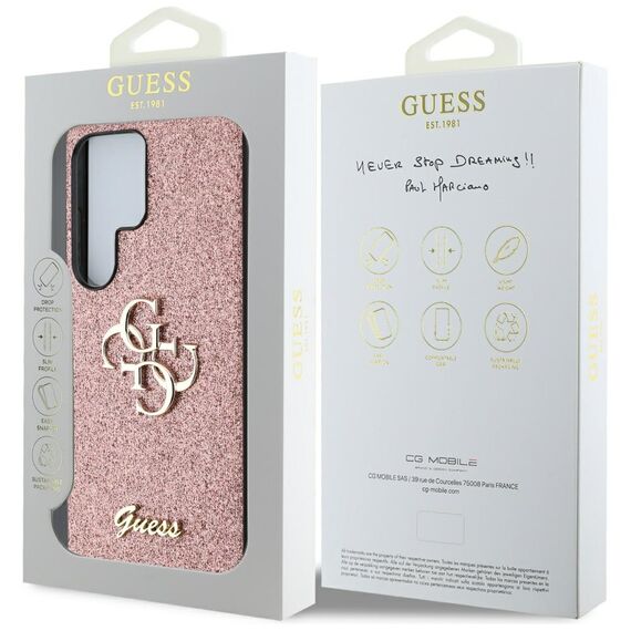 Guess Fixed Glitter Big 4G Metal Logo Case for Samsung Galaxy S25 Ultra Pink - Samsung Cases - Cases - Techbox