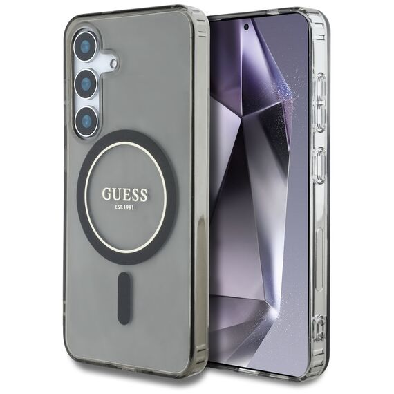 Guess Glitter Circle Classic Logo MagSafe case for Samsung Galaxy S25 black | Techbox