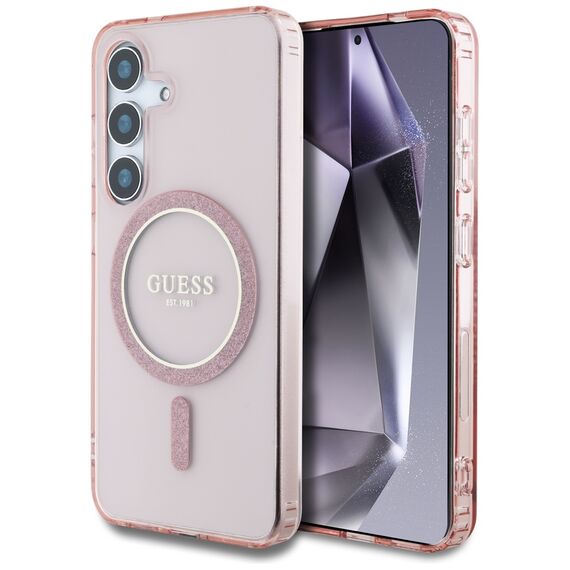 Guess Glitter Circle Classic Logo MagSafe Case for Samsung Galaxy S25 Pink | Techbox