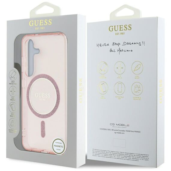 Guess Glitter Circle Classic Logo MagSafe Case for Samsung Galaxy S25 Pink | Techbox