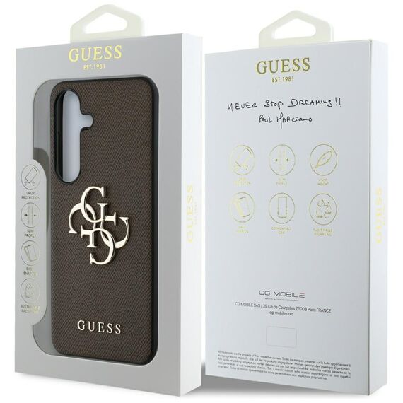 Guess Grained Big 4G Logo Small Classic Logo case for Samsung Galaxy S25 brown - Samsung Cases - Cases - Techbox