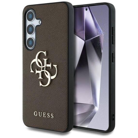 Guess Grained Big 4G Logo Small Classic Logo case for Samsung Galaxy S25 Plus brown - Samsung Cases - Cases - Techbox