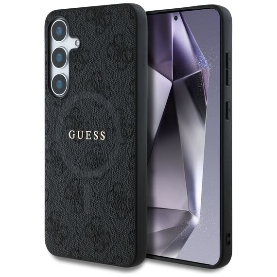 Guess Leather 4G Colored Ring Classic Logo MagSafe Samsung Galaxy S25 case black | Techbox