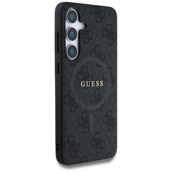 Guess Leather 4G Colored Ring Classic Logo MagSafe Samsung Galaxy S25 case black | Techbox
