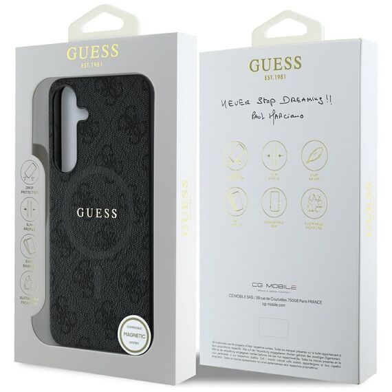 Guess Leather 4G Colored Ring Classic Logo MagSafe Samsung Galaxy S25 case black | Techbox